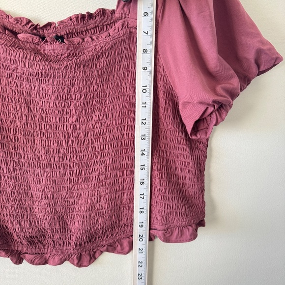 Torrid Women Top Puff Sleeve Sz 3 Pink Mauve Shirred Casual Summer Cottagecore - Picture 6 of 9